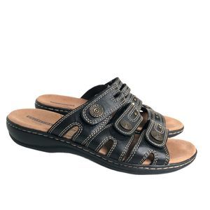 Clarks Leisa Grace Black Leather Sandals Size 7.5